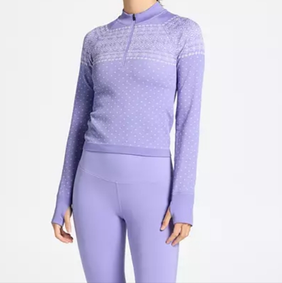 DSG Women purple white longsleeves quarter zip Size M sweater NWT - Picture 5 of 7